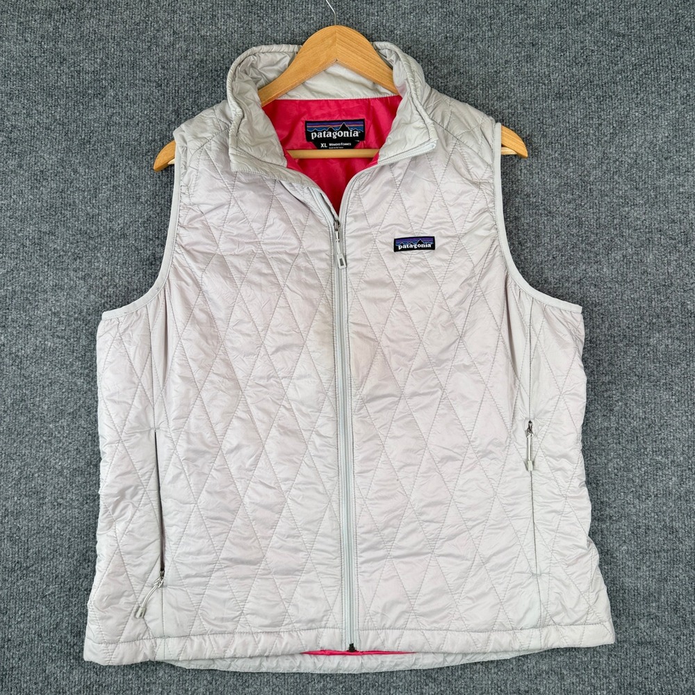 Patagonia Nano Puff Vest Womens XL Grey Pink Full Zip Quilted Puffer 84245